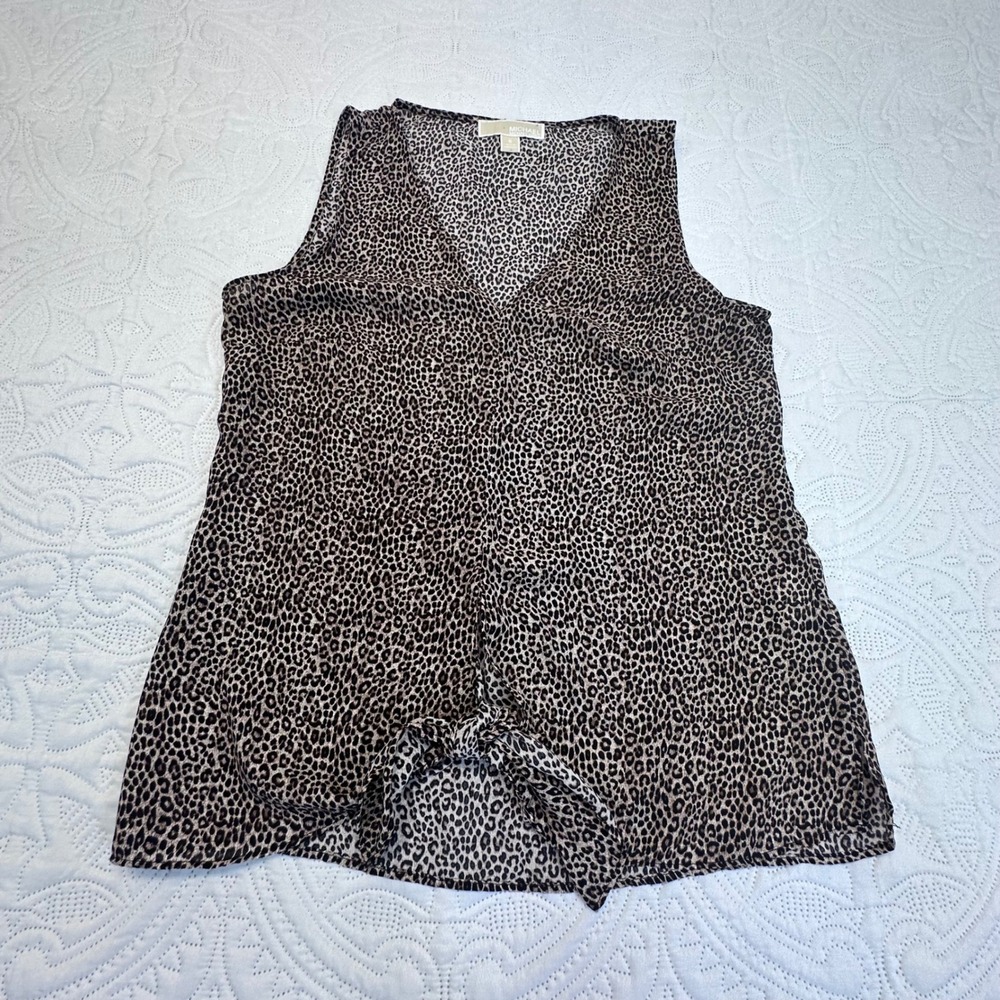 Michael Michael Kors Leopard Print‎ Sleeveless Tie Front V-Neck Blouse Small